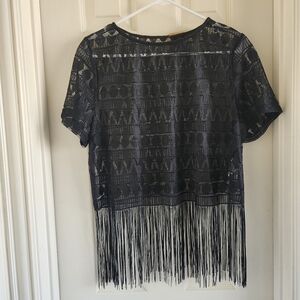 Geometric Print Cami with Fringe Western Coverup Size L